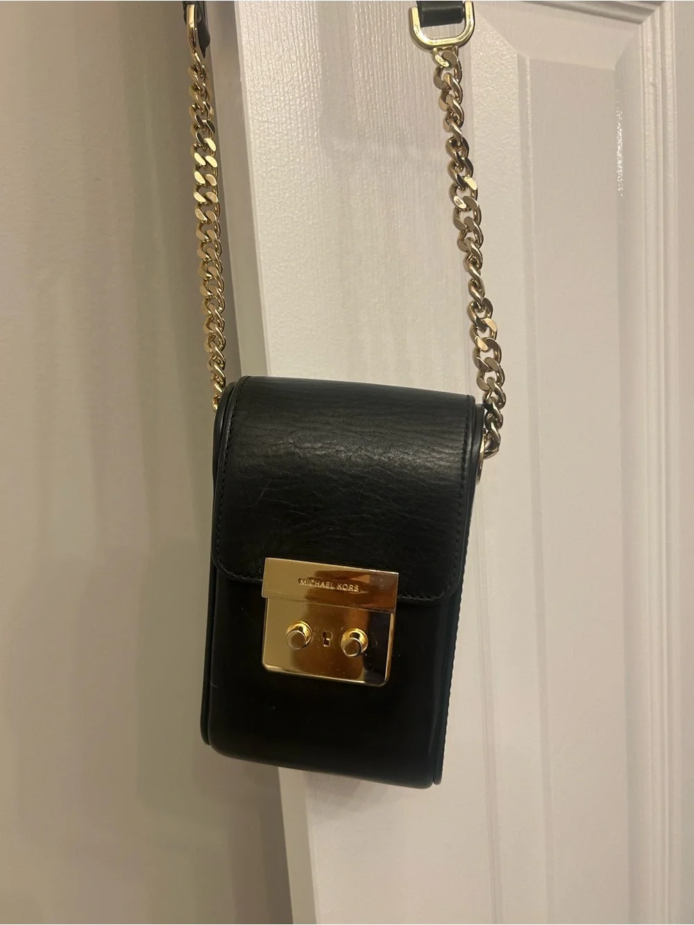 Michael Kors Black Leather Mini Crossbody with Gold Hardware